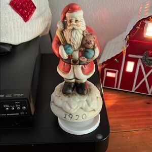 Santa Claus Figurine with Teddy Bear - Red and White
